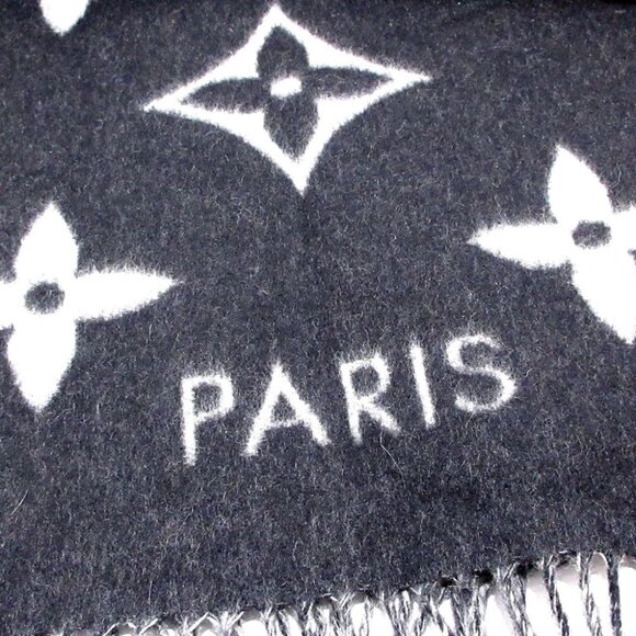 LOUIS VUITTON Echarpe Reykjavik M71040 Noir CM1220 Scarf 100 Cashmere - Picture 4 of 5